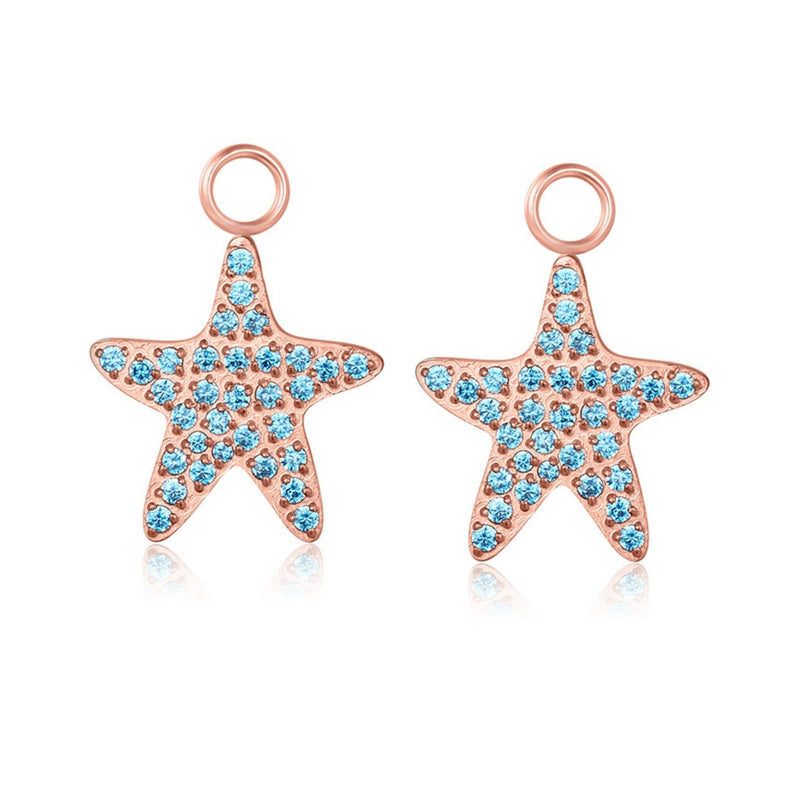 Charm für Ohrringe (Creolen) Seestern mit blauem Zirkonia (Paar)