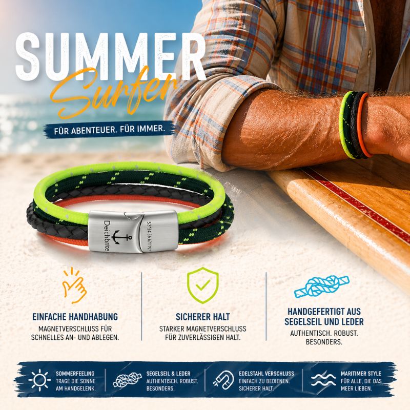 Leder & Segelseil Armband Summer Surfer (Multistrang)