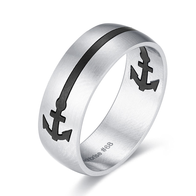 Damen-Ring aus Edelstahl mit Anker-Inlay