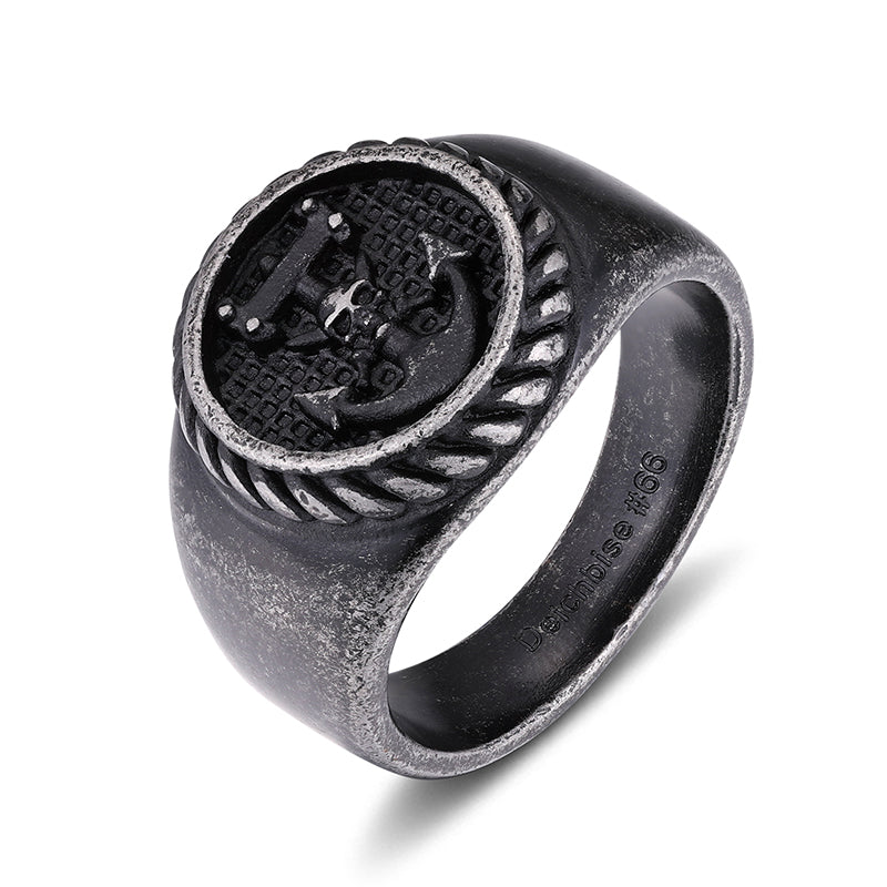 Siegelring "Deichgraf" aus Edelstahl (Anker & Totenkopf)